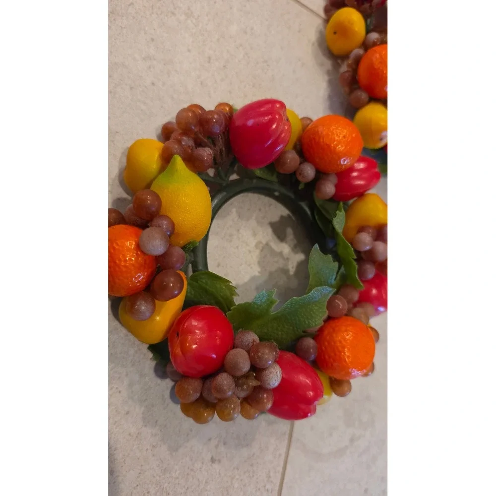 VTG 1970's Faux Fruit Candle Rings Set 2 Grapes Lemons Oranges Decor Cottagecore